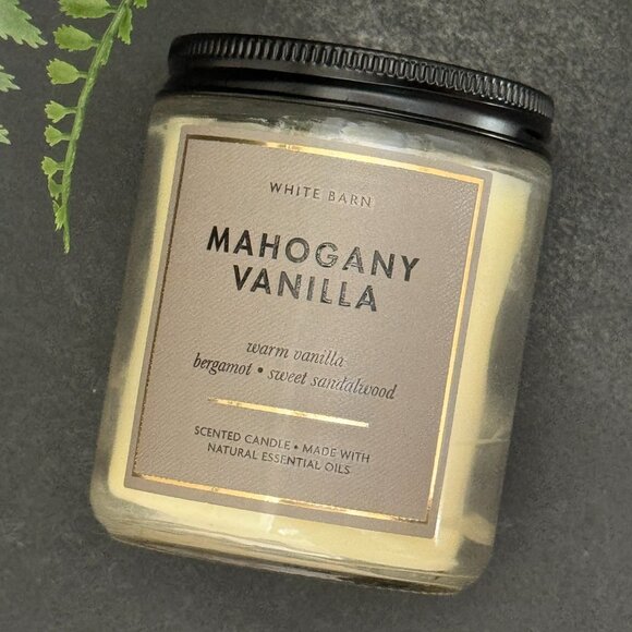 BBW Mahogany Vanilla White Barn Bath & Body Works Mason Jar Single Wick Candle - Picture 5 of 10